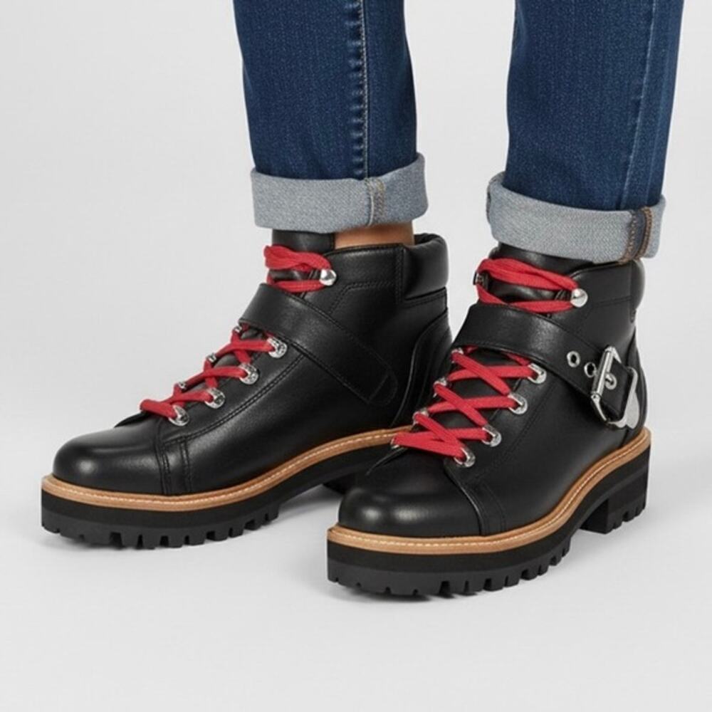 Marc Fisher Indre Hiker Boot with Red Laces Moto Lug Sole Winter Fit